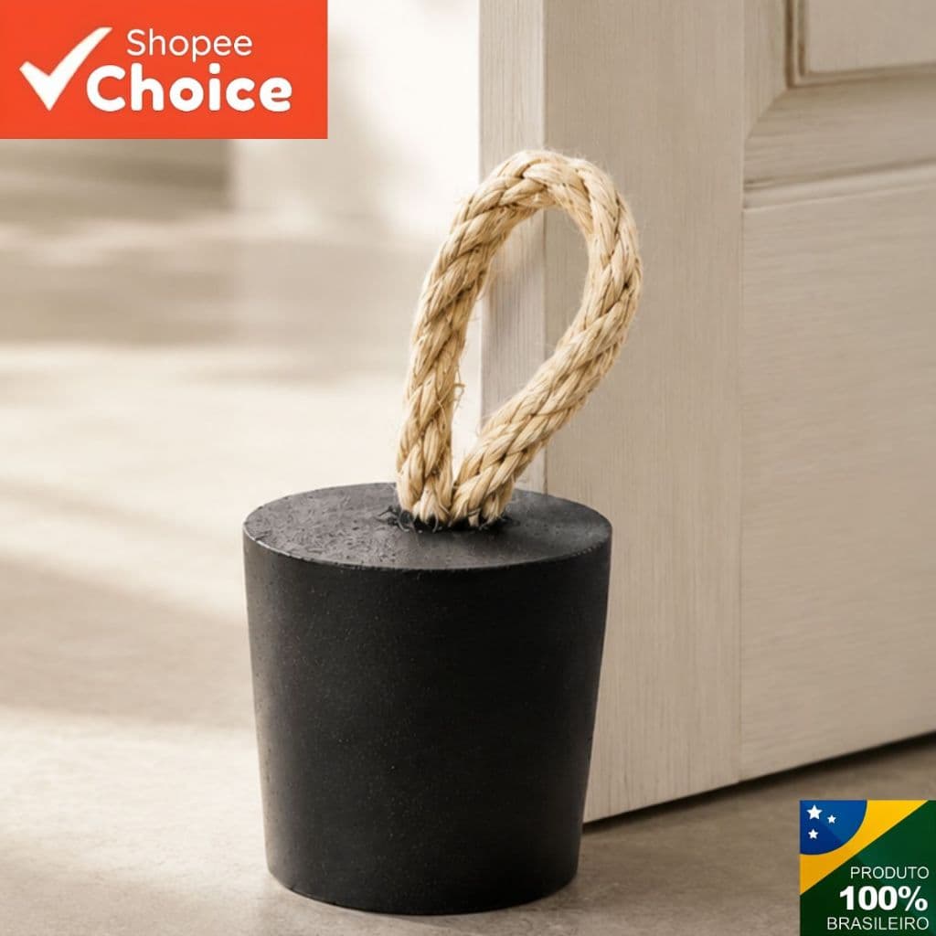 Peso de Porta Artesanal Preto 1,3kg Resinado Aleta com Base de Feltro Anti Risco e Alça de Sisal