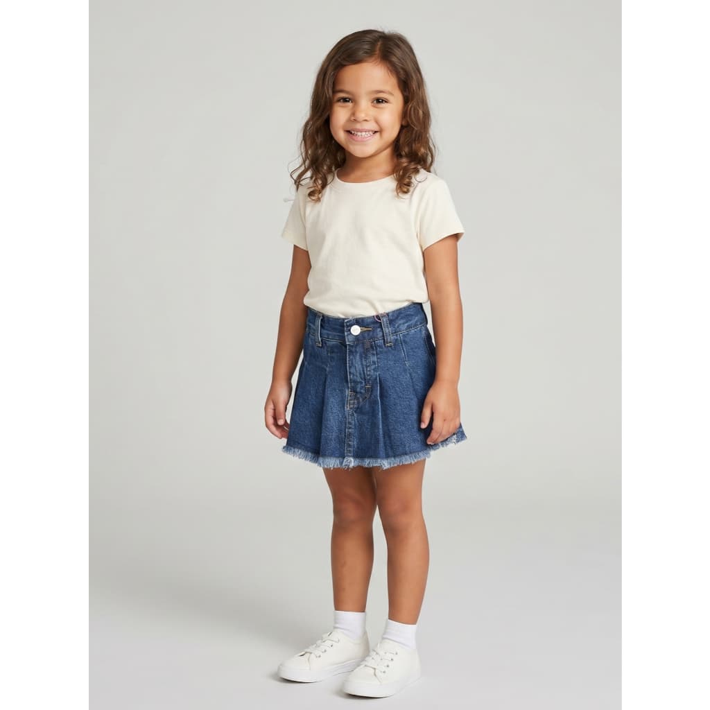 SHORT-SAIA JEANS INFANTIL MENINA PLISSADO COM REGULAGEM NO CÓS 01, 02, 03, 04, 06 E 08 ANOS