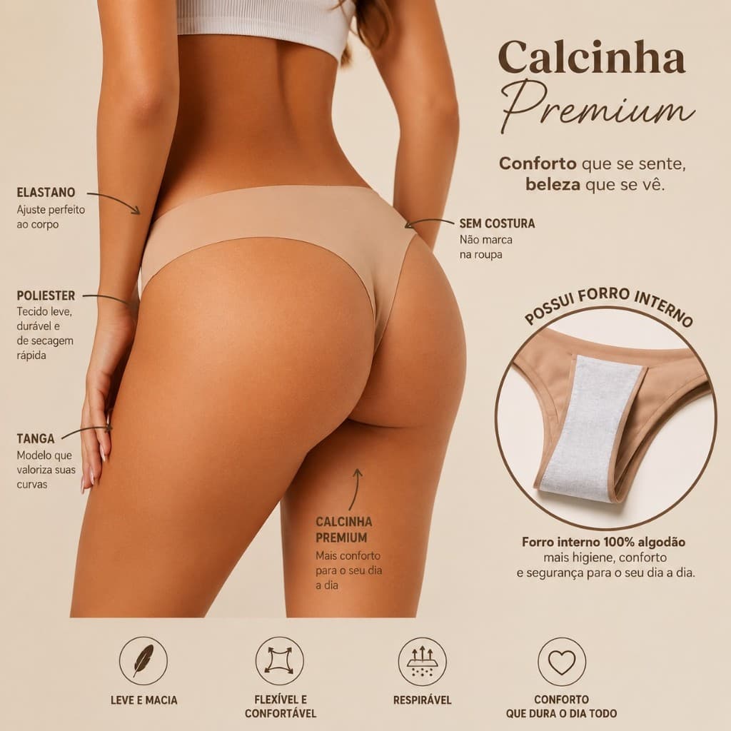 Kit Calcinha Sem Costura Tanga Feminina Invisível na Roupa Microfibra Academia Não Marca Conforto Total