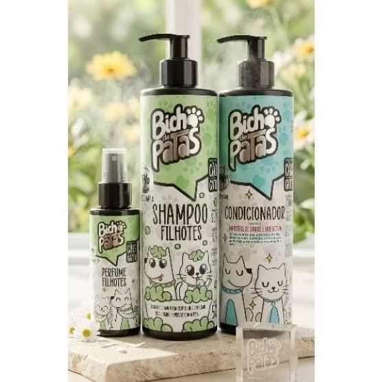 Kit shampoo condicionador e perfume para cachorro Filhotes banho completo pet hidratação brilho e perfume
