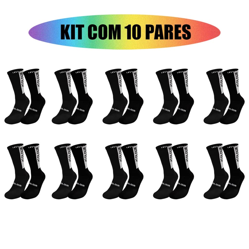Jcolour Kit 10 pares Meias de Futebol tubo médio Esportivas Corrida Antiderrapante