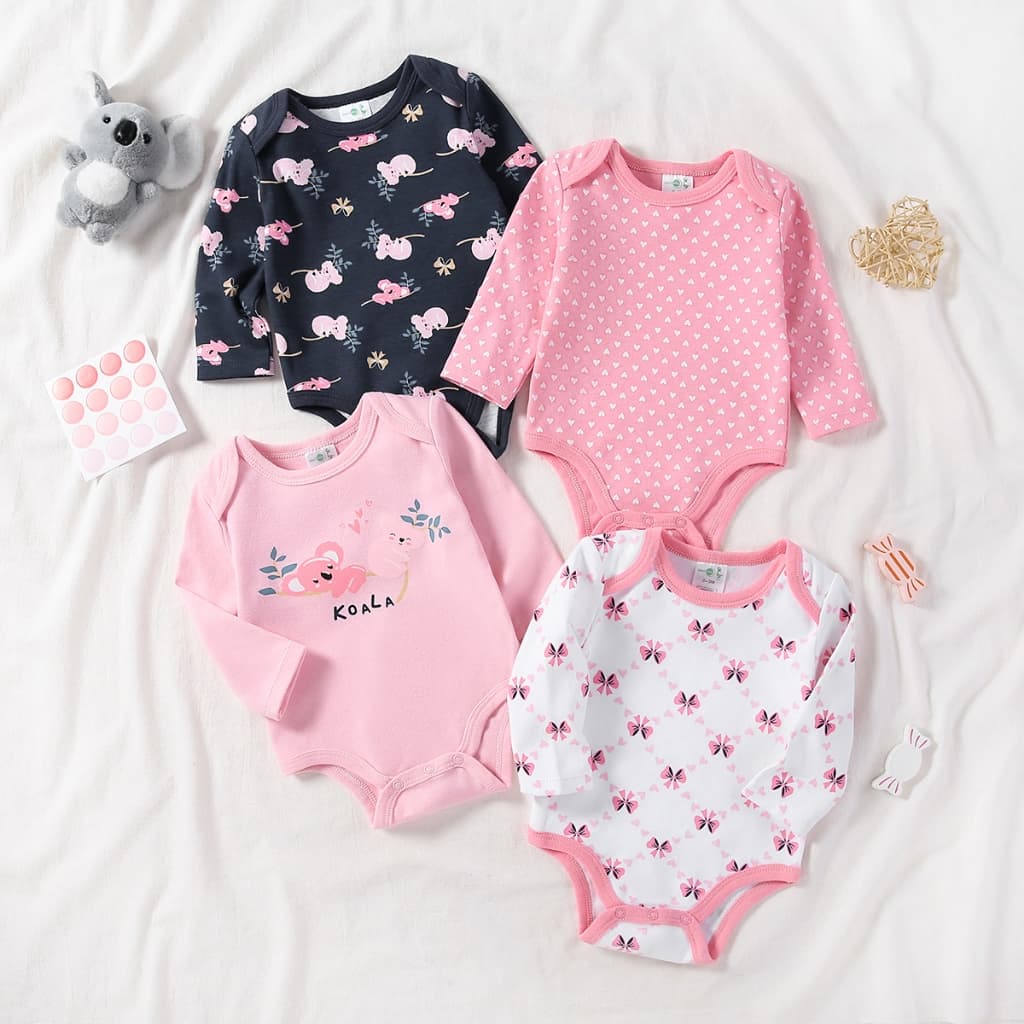 Pijama Bebê Payifang Conjunto 4 Macacões Menina Luxo Saída Maternidade Malha Macia 60% Algodão 40% Poliéster Respirável