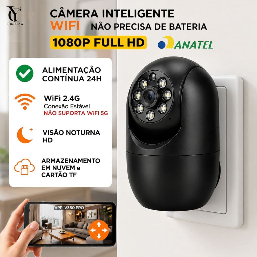 Câmera de Monitoramento Interno WiFi 3MP Gravação em Nuvem e TF Áudio Bidirecional P07