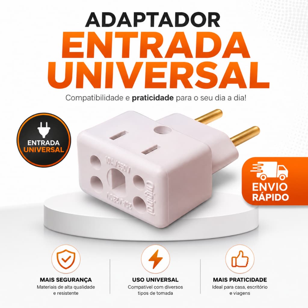 Adaptador Tomada Benjamin Bivolt 10A 20A Universal Pino Maciço Resistente 3 Entradas