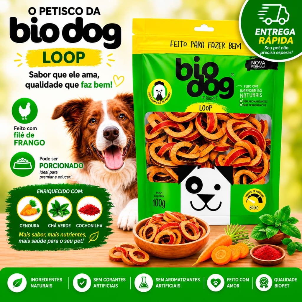 Petisco Mordedor Biodog Bifinho Gourmet Loop 100g Biscoito Cães