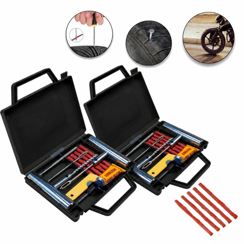 2 Kits Remendo Metal Reparo Macarrão Pneu Carro Moto Maleta Conserto Automotivo Furo Ar
