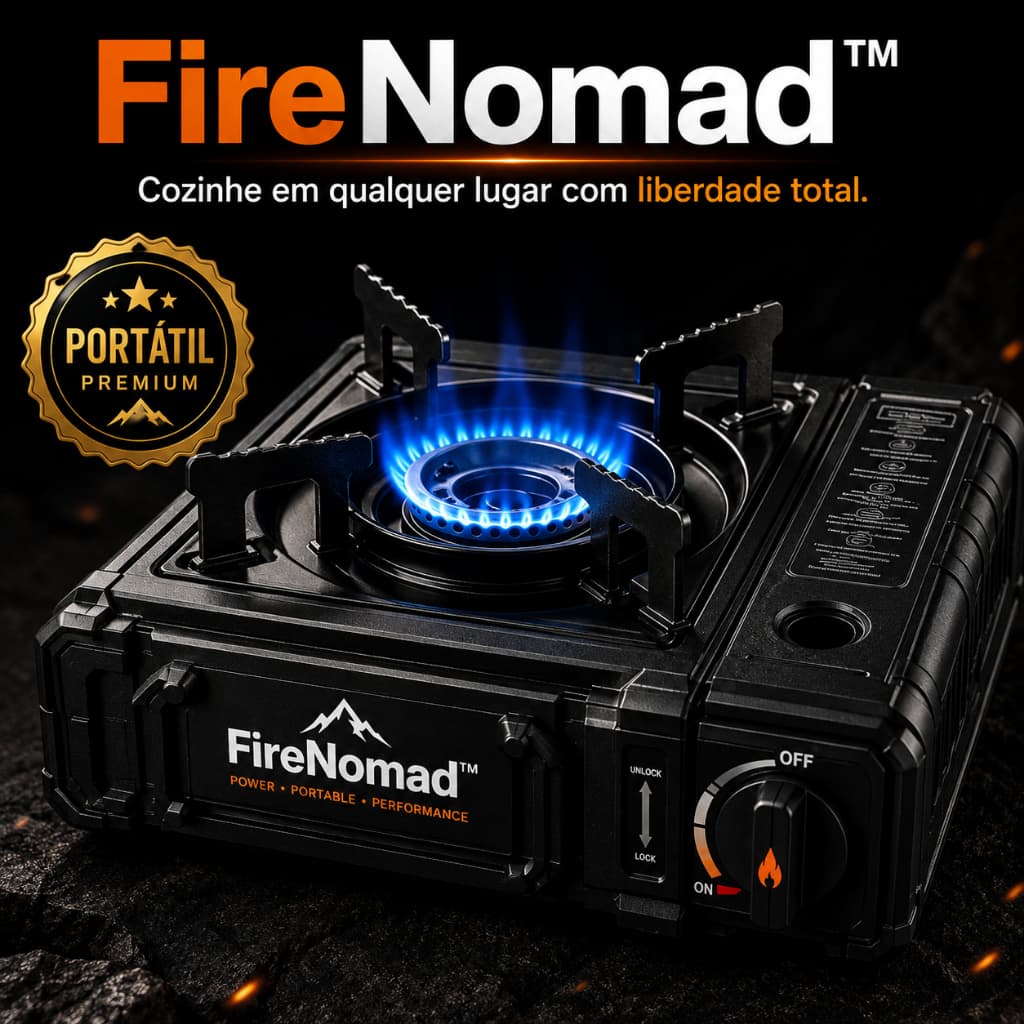 Fogareiro Portátil FireNomad Camping Churrasco Cozinha Portátil Gás Compacto Maleta Viagem