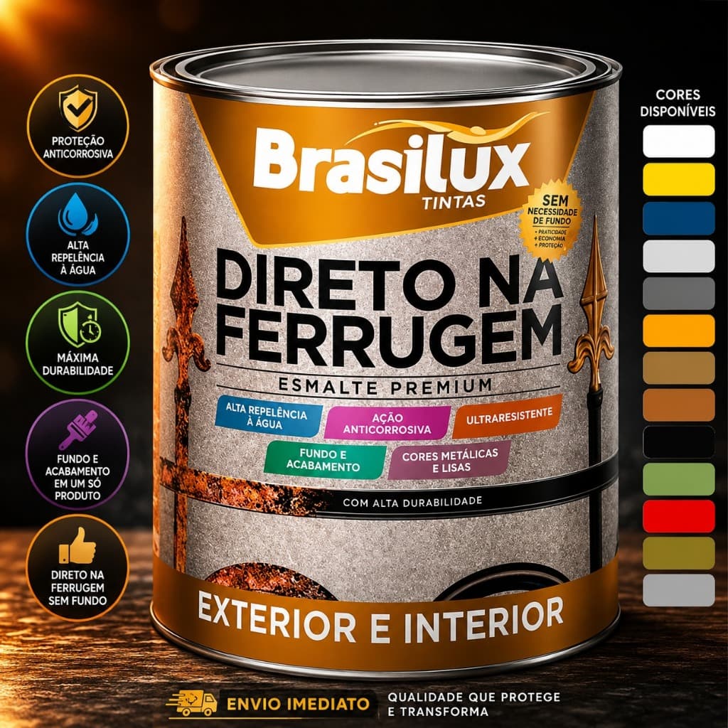 Direto na Ferrugem Esmalte Sintetico Tinta Para Portão Enferrujado 900ml Brasilux - Todas as Cores Disponiveis
