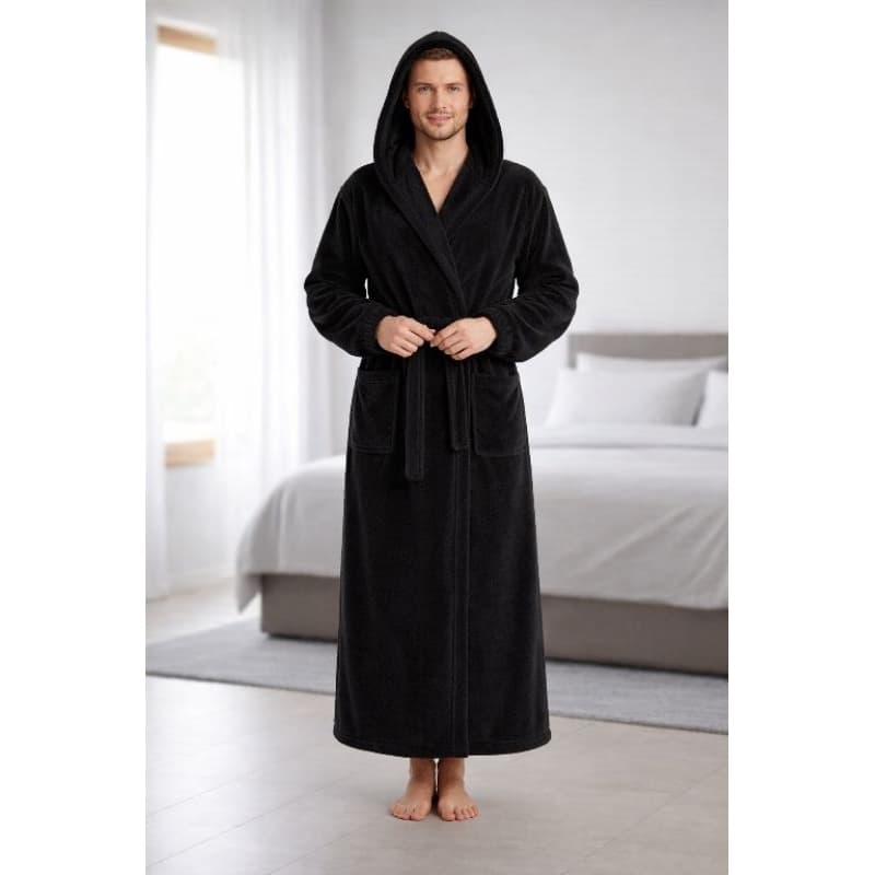 Roupão de inverno longo peluciado Fleece unissex com capuz