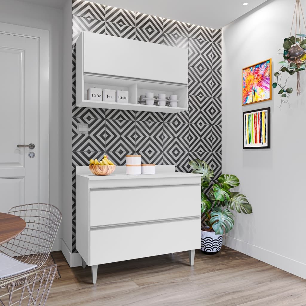 🔥PROMOÇÃO🔥Balcão + Aéreo + Tampo 1,00m Gabinete com Tampo Cozinha Modulada Planejada Móveis de Qualidade