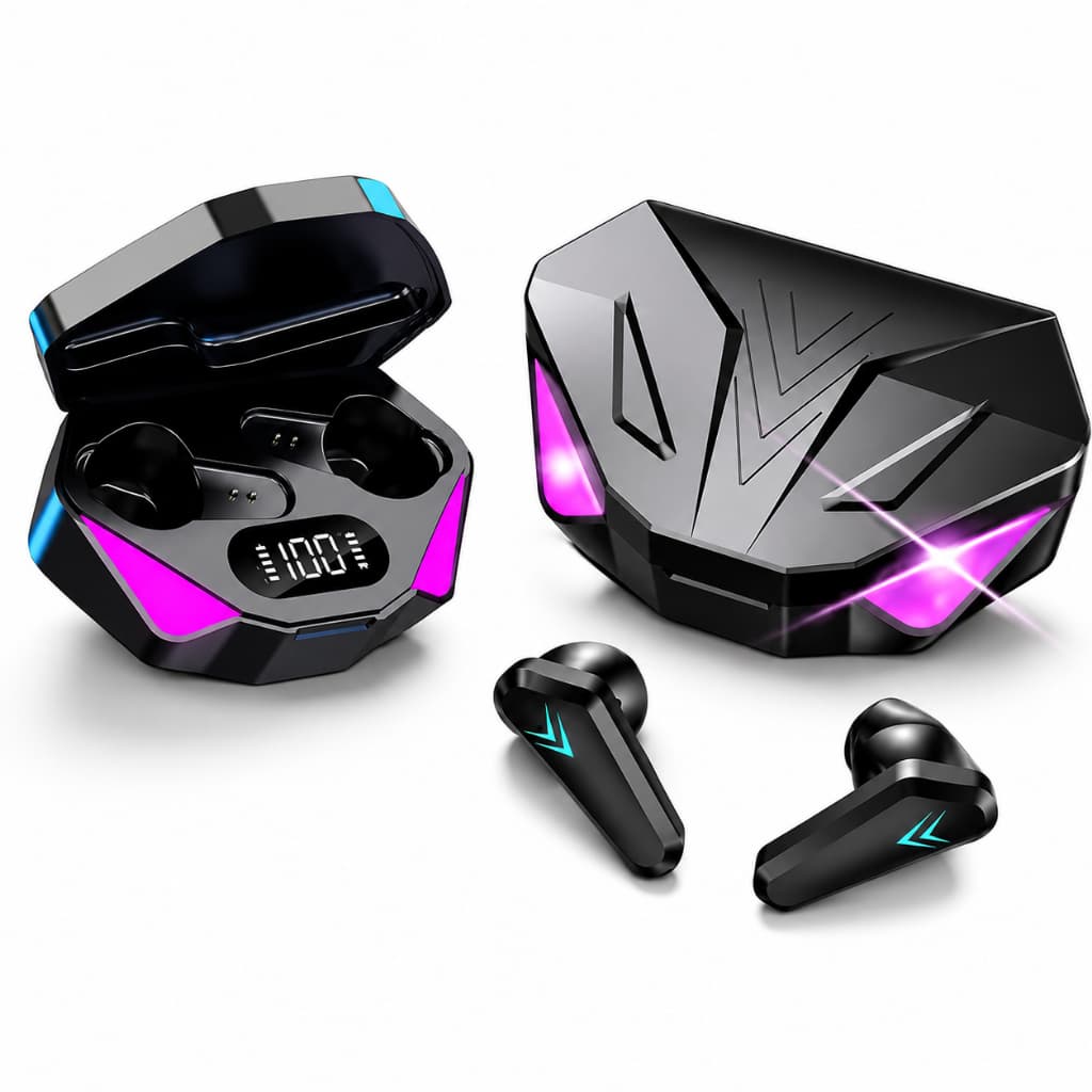 Fone Bluetooth Gamer TWS X15 CyberBeat Pro LED RGB Sem Fio Bluetooth 5.3 Graves Potentes Com Visor Digital
