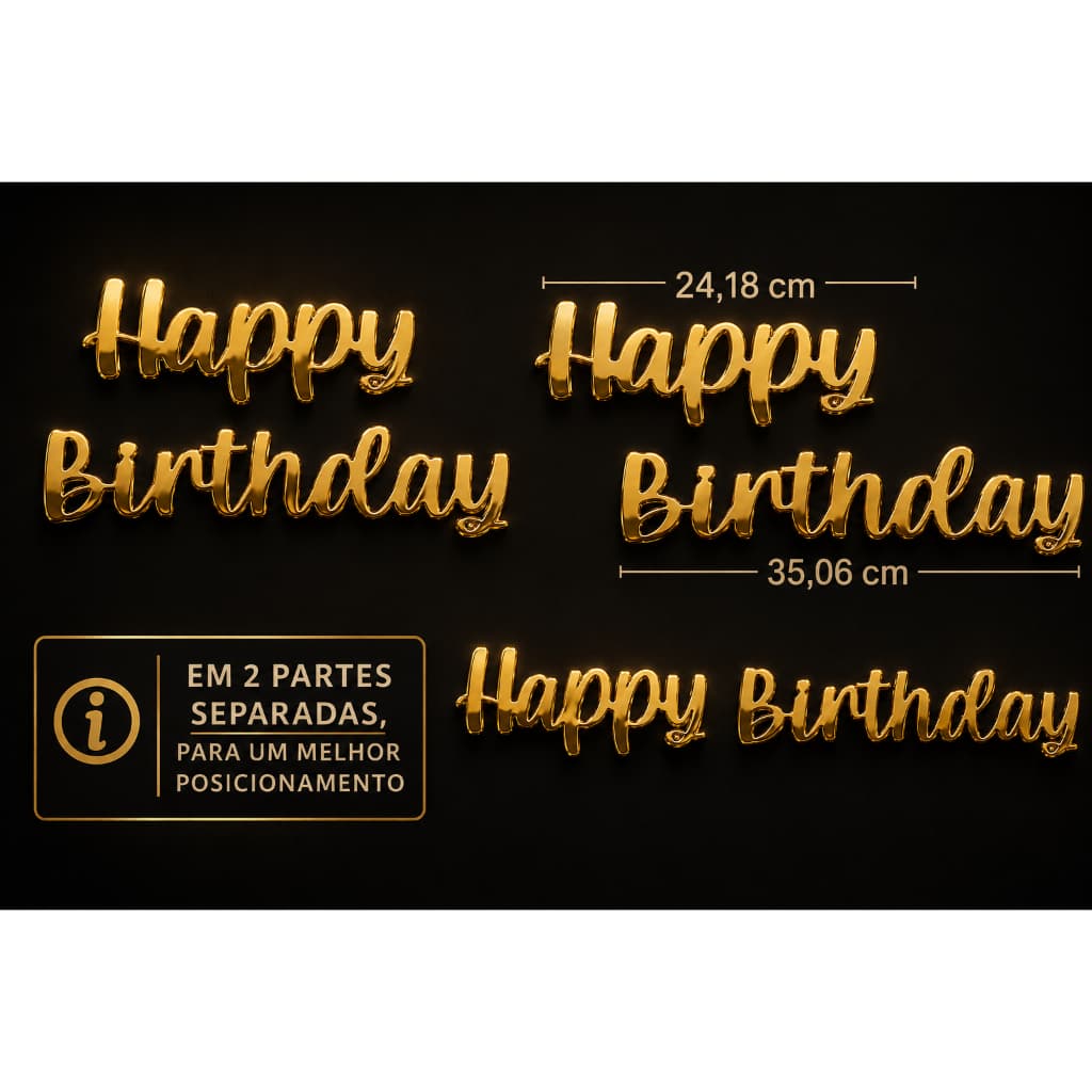 Happy Birthday/Oh Baby/acrílico dourado ou Prata com para chá revelação 35cm, festa, pegue monte, decoração, Dourado