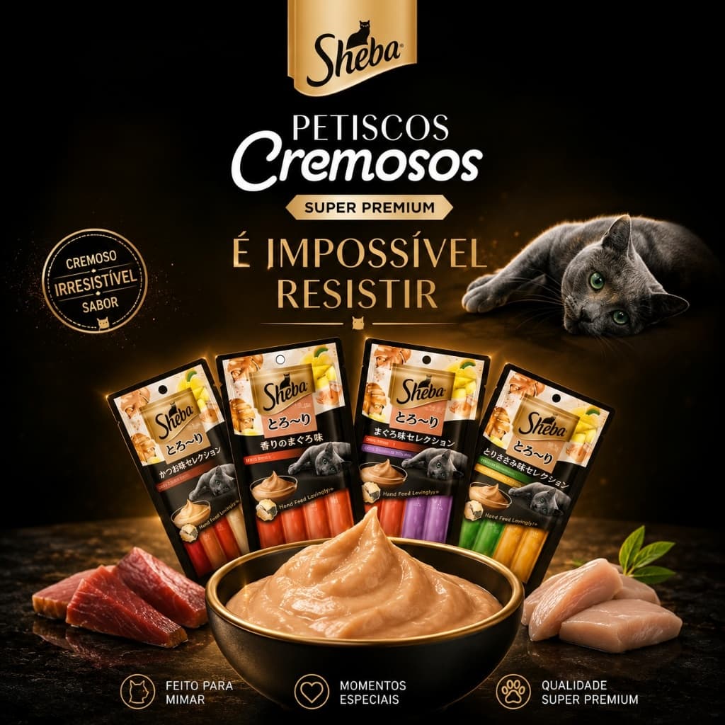 Petiscos Para Gatos SHEBA Cremosos  Petisco para Gato Churu Sachê Frango Peixe Branco Atum Camarão.