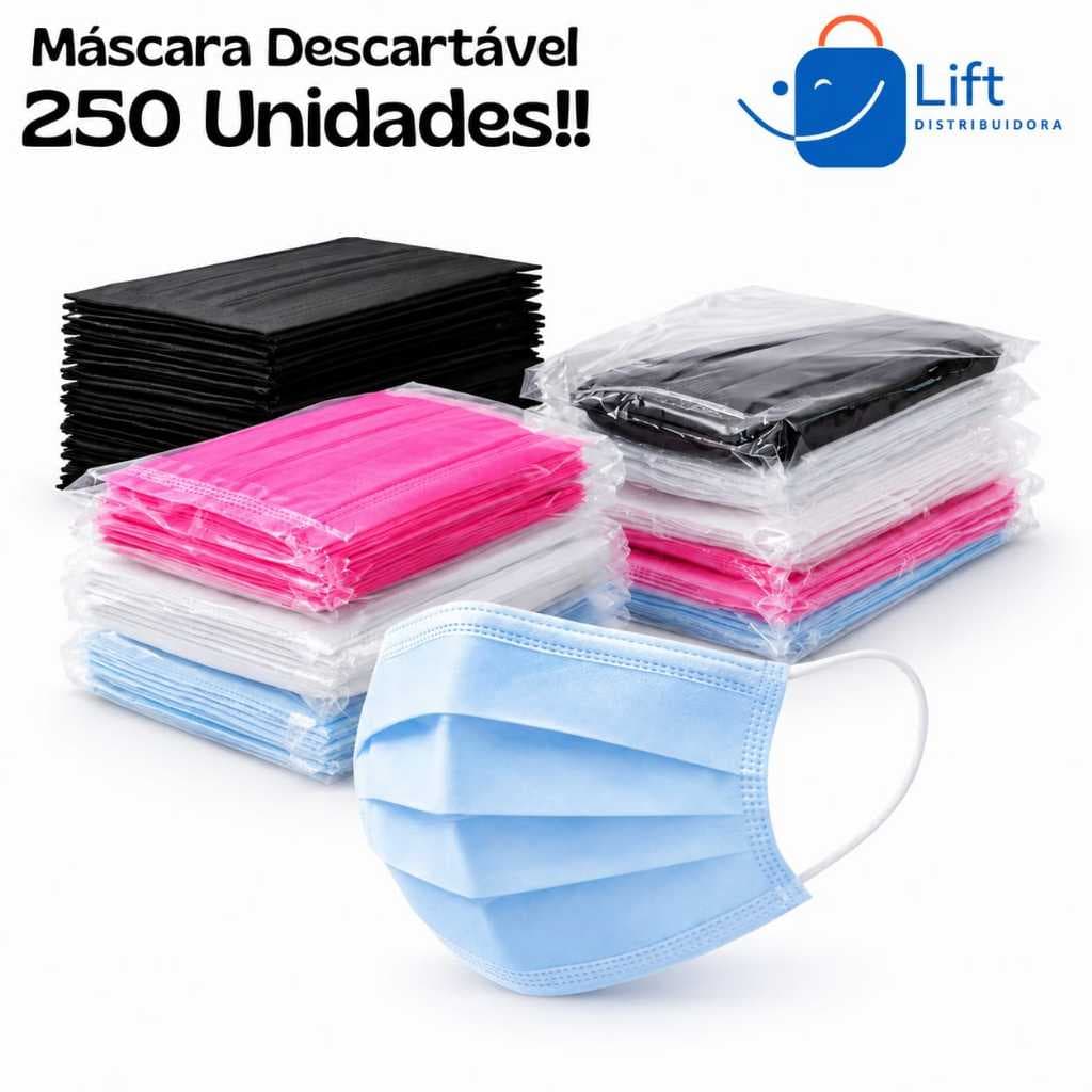 Máscara Descartáveis 250 und Tripla Camada Com Clipe Nasal - Escolha a cor