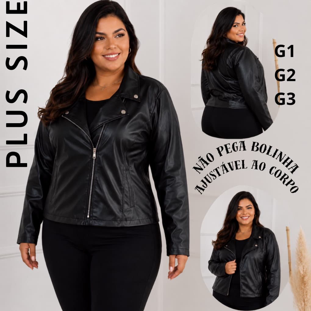 Jaqueta Feminina Courino Fechamento Zíper Estiloso PLUS SIZE
