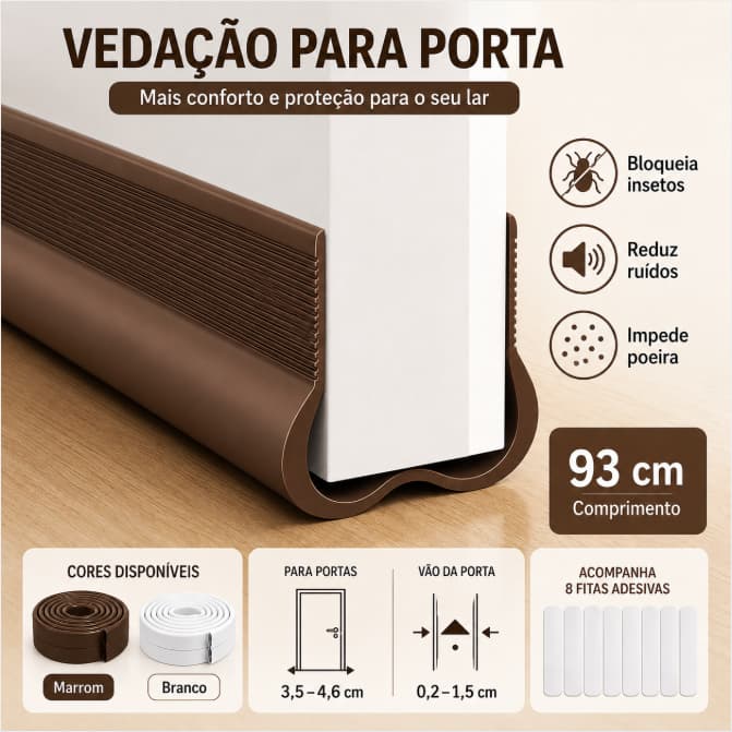 Vedação Inferior de Porta 93cm PVC Flexível – Protetor Contra Frio, Vento, Poeira e Ruído