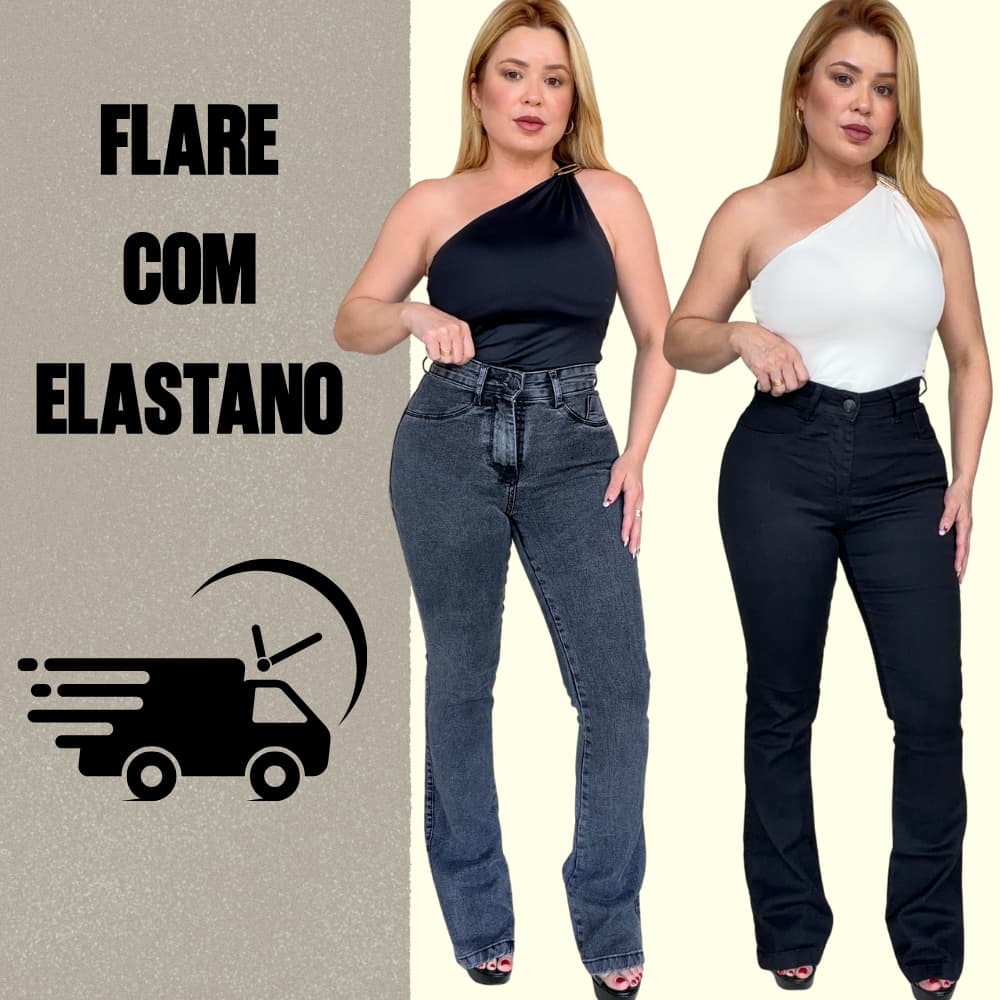 Calça Jeans Feminina Flare Cós e Cintura Alta Levanta Bumbum Com Lycra Elastano Promoção