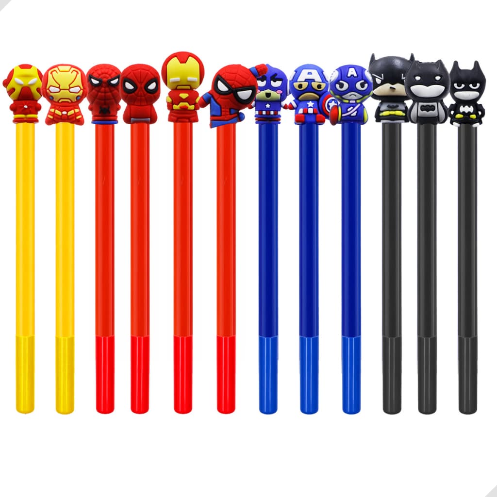 Kit 6 Canetas Gel Super Heróis Ponta fina Material Escolar Divertido Infantil Fofo Colecionavel