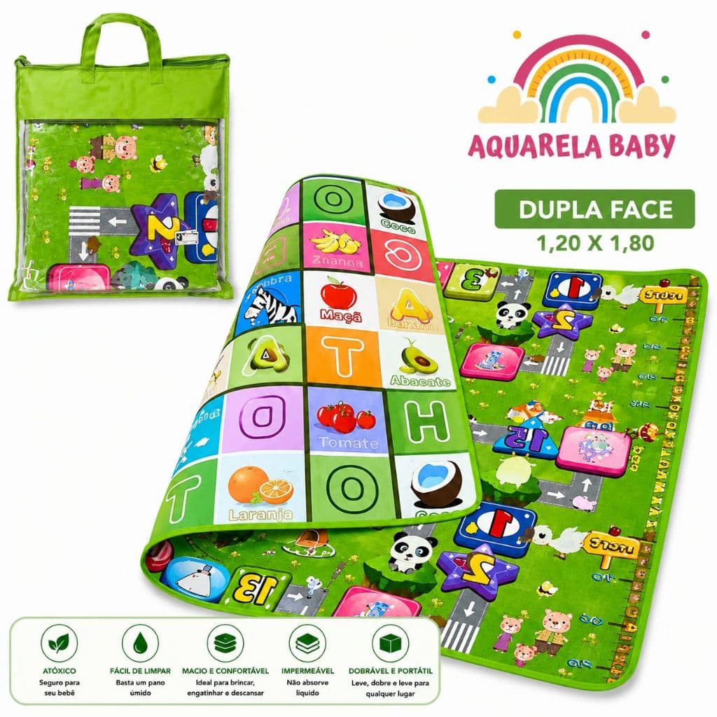 Tapete de Atividade Dupla Face 120x180 e Tapete G 2,00 X 1,80M X 0,5MM Infantil Emborrachado