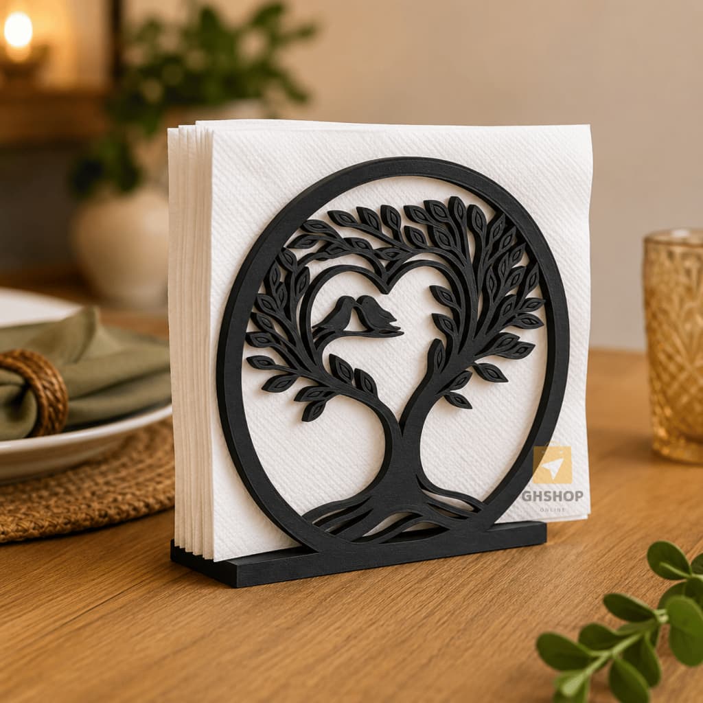 Porta Guardanapo de Mesa Decorativo Árvore da Vida Preto