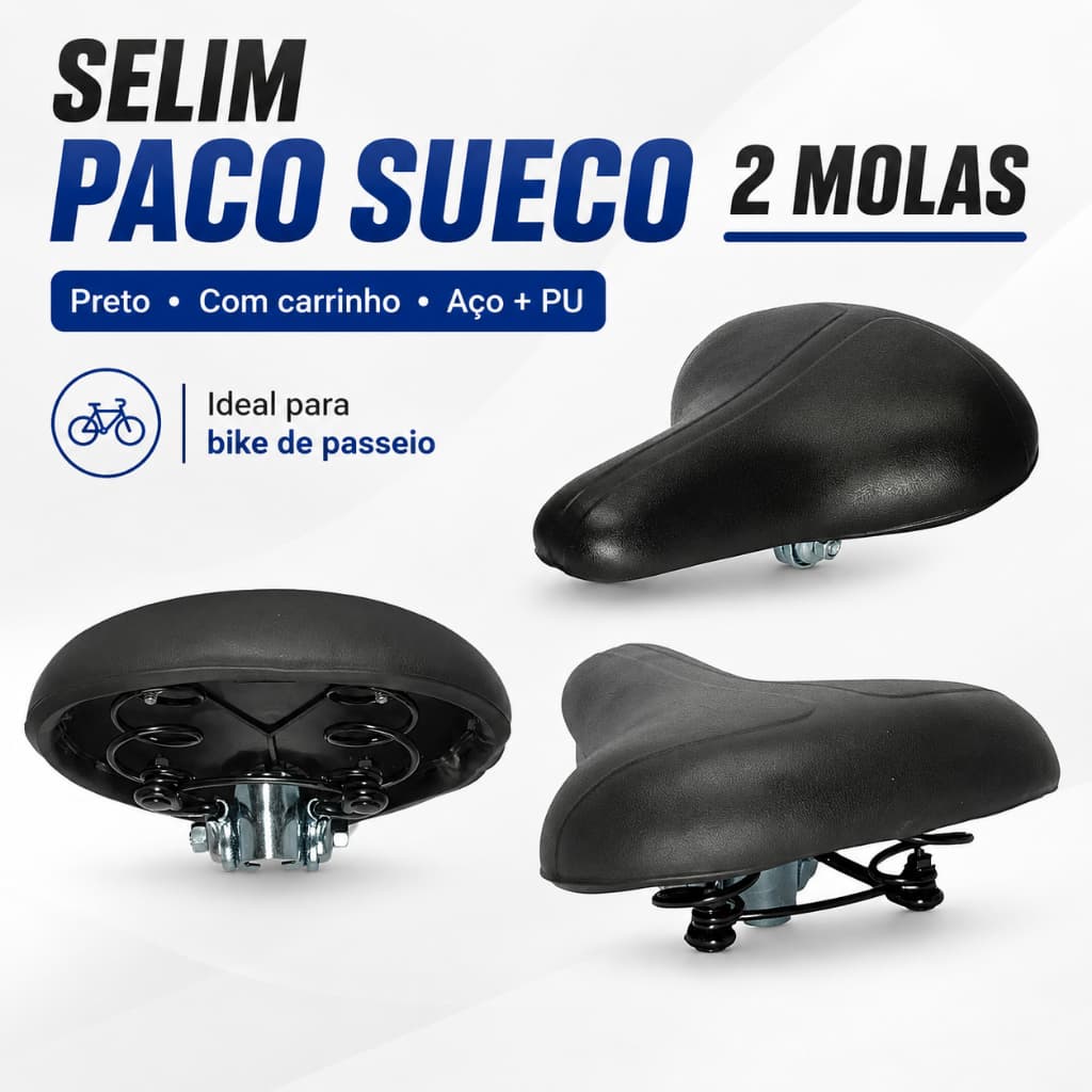 Selim Banco De Bike 2 Molas Sueco Largo Com Carrinho Bicicleta Confortável