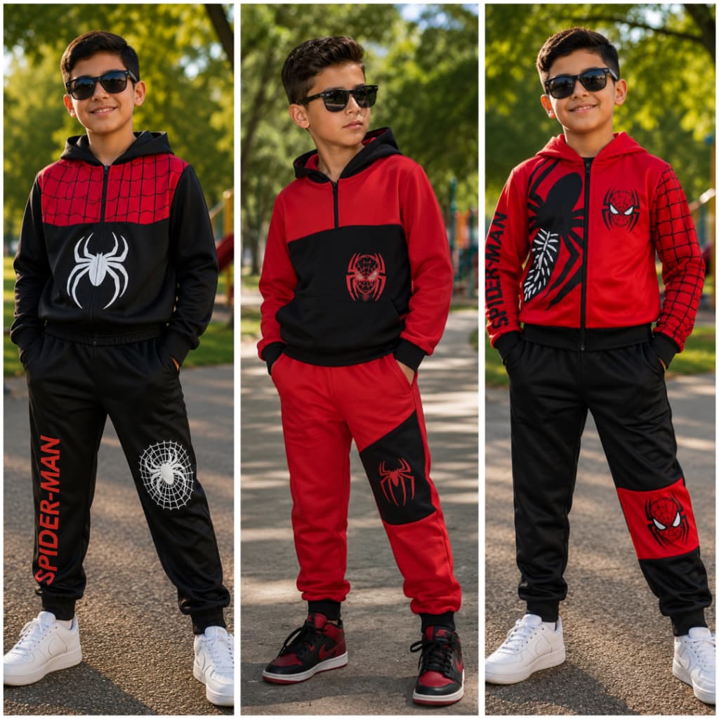 Conjuntos Infantil Juvenil Menino Homem Aranha Estilosos Chimpa Peluciada Agasalho Calça E Casaco