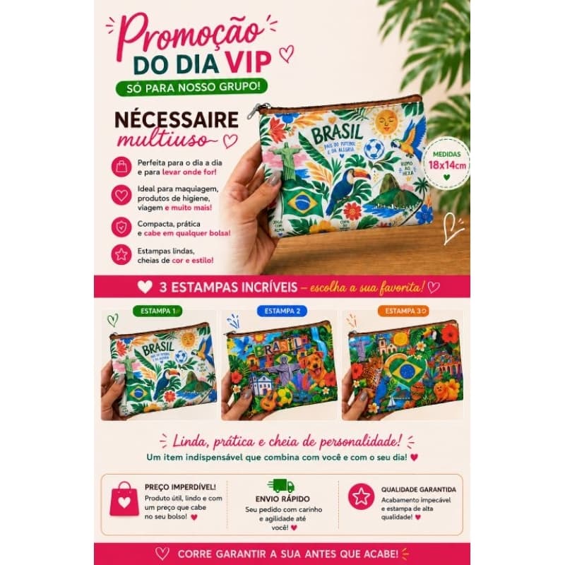 Nécessaire Multiuso personalizada Brasil Exclusiva c/10 unidades