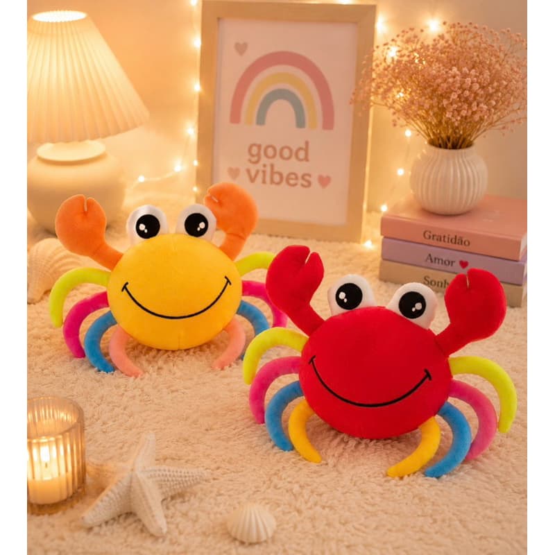 Pelúcia Caranguejo Vermelho e Amarelo 27 cm Macia Fofa Infantil Decoração Fundo do Mar Envio Imediato