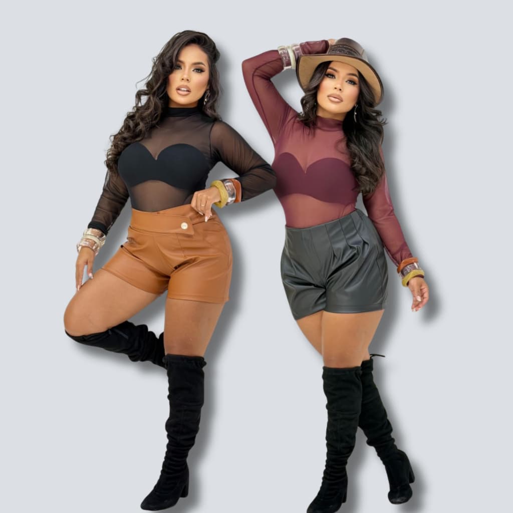 Kit 2 Short Feminino em Couro com elastano Short Blogueira São João