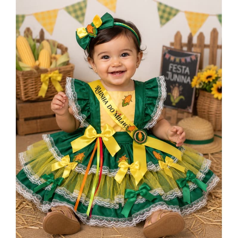 vestido São joão rainha do milho infantil festa caipira junino