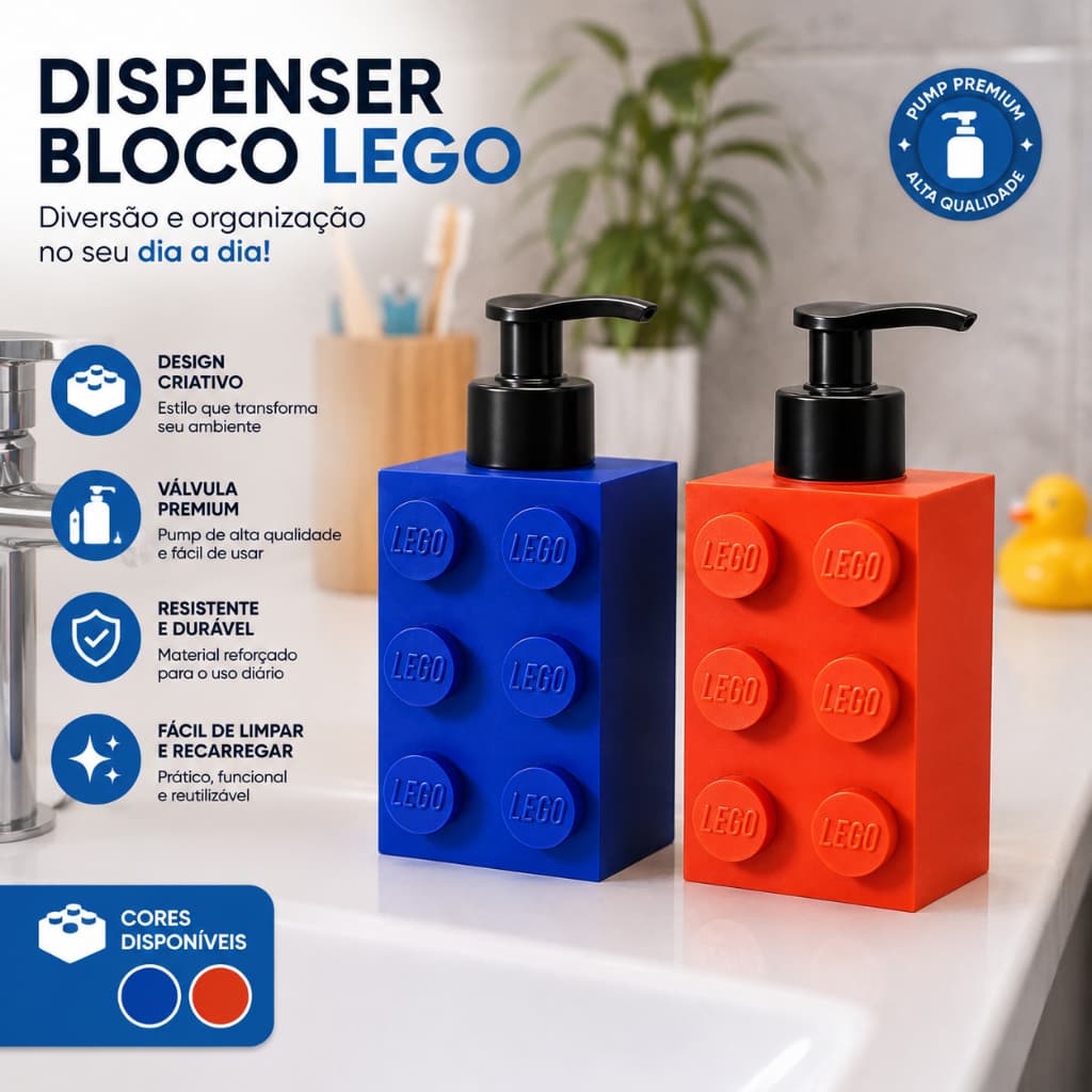 Dispensador de Sabão Lego Porta Sabonete Líquido Criativo Banheiro Cozinha Decoração Divertida Resistente