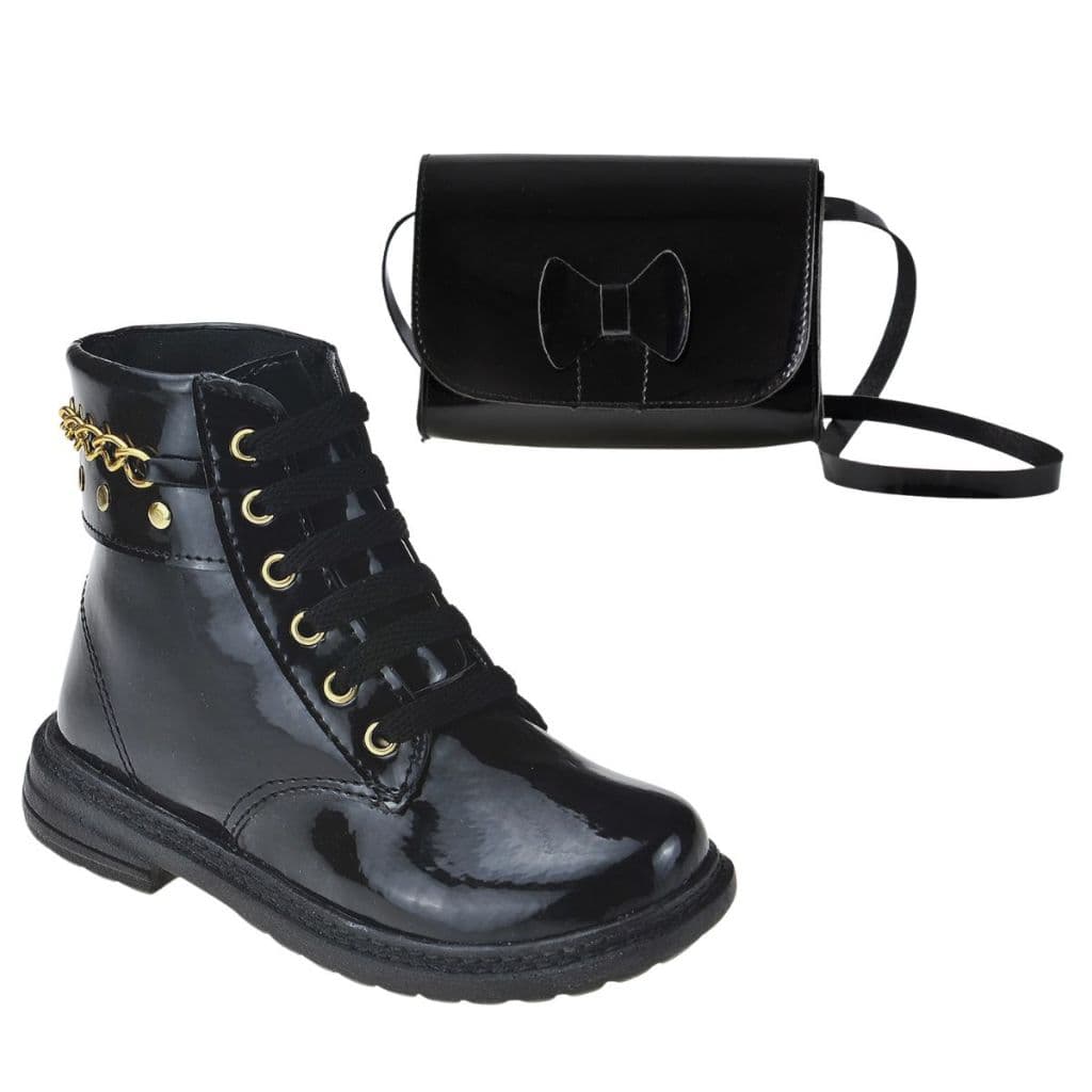 Combo Infantil Menina Kit Bota Coturno Confortável e Bolsa de Ombro Delicada  Leve Modinha