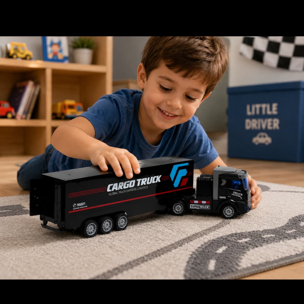 Carrinho Controle Remoto Caminhão Cargo Truck Recarregável Preto Cargo Truck