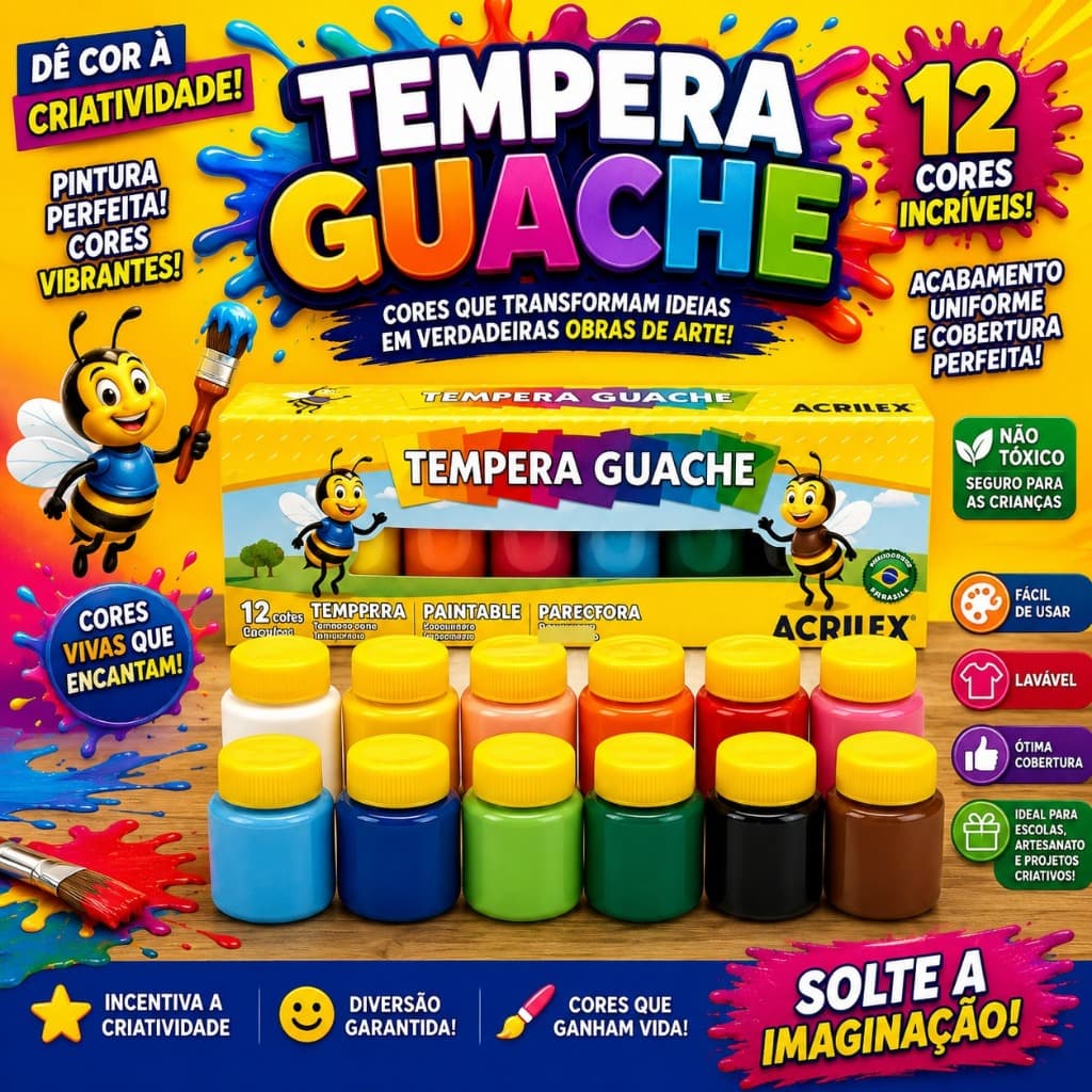 Tinta Guache Acrilex 15ml com Cobertura Uniforme para Papel, Madeira e Cerâmica
