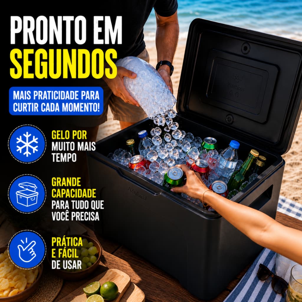 Caixa térmica Cooler 50 Litros Com Alça Até 80 Latas Conserva 72h Extra Forte Quente e Frio