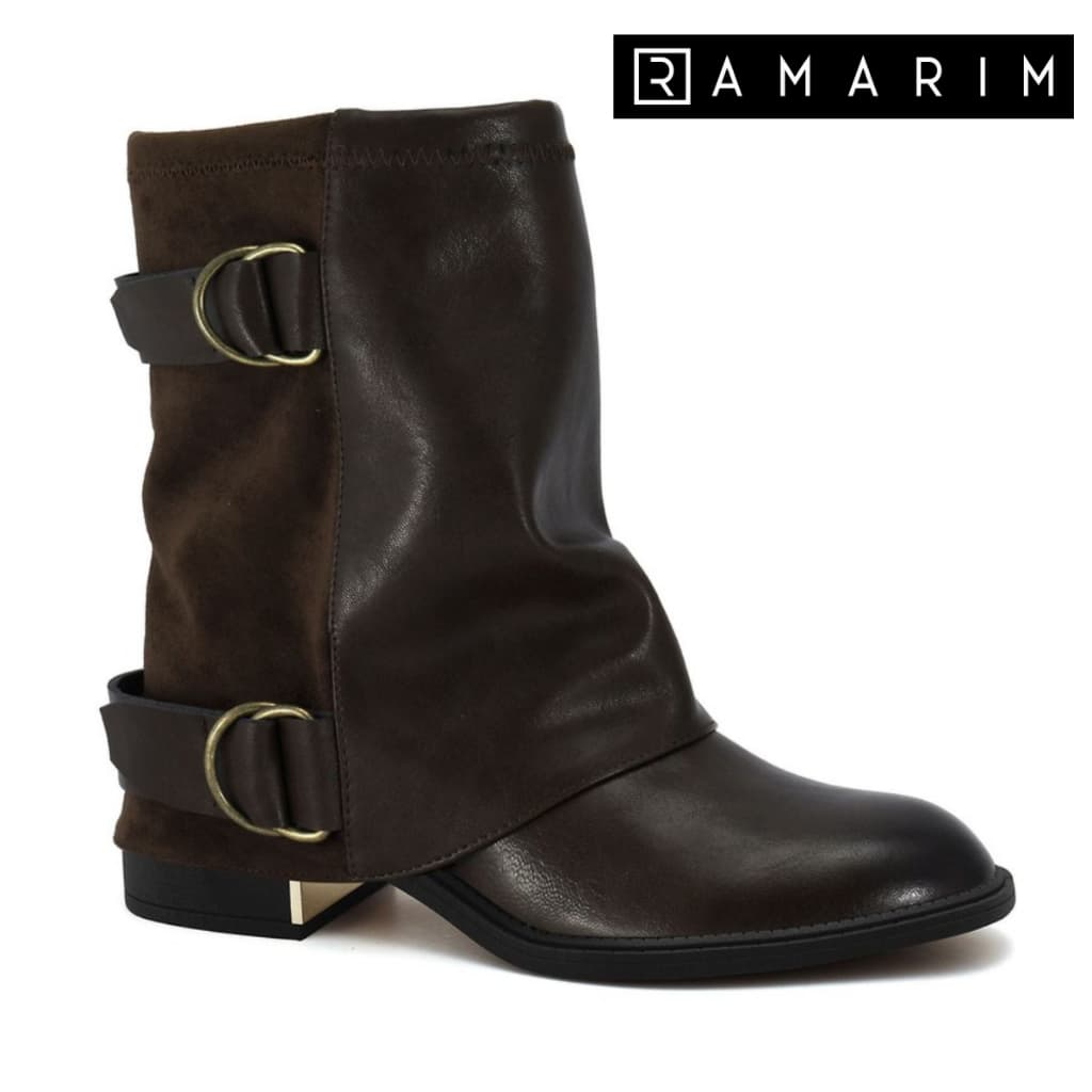 Bota Feminina Ramarim Cano Curto Salto Baixo Grosso Capa Saia Fivela Confortável Original