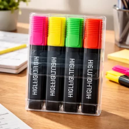 Kit 4 Canetas Marca Texto Neon Ponta Chanfrada Com Estojo