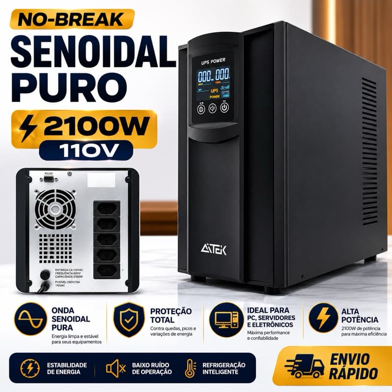 NO-BREAK 2100W SENOIDE PURA 110V PROFISSIONAL | Proteção para PC, Servidor, Impressora, Roteador e CFTV