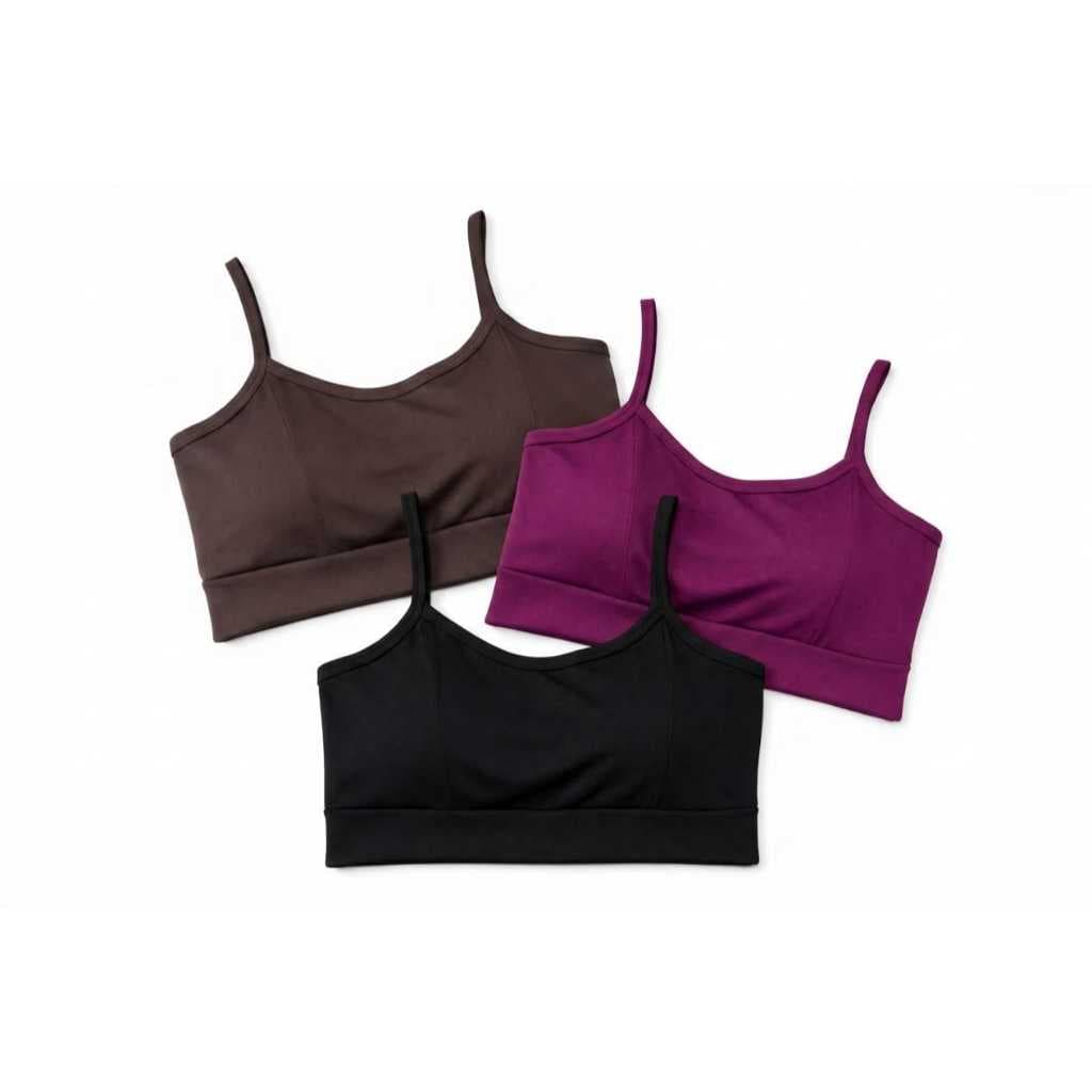 Kit 3 Tops Cropped feminino de alcinha suplex preto marrom e roxo