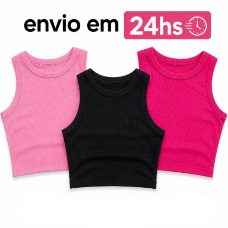 Kit 3 Cropped Feminino Canelado Regata Feminina Básica Cropped Ajustado Confortável