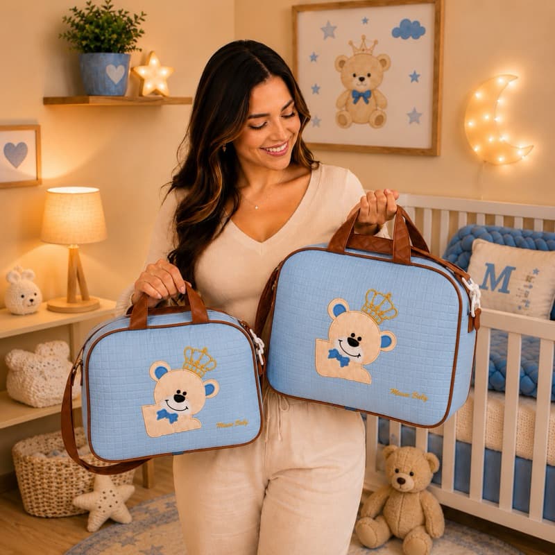 Kit Bolsa Maternidade Urso Grande Para Fraldas e Acessórios do bebe