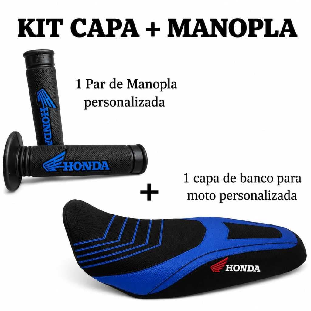 Kit Capa de Banco para Moto e Manopla Punho Luva Diamante Personalizada Honda Monster Bros