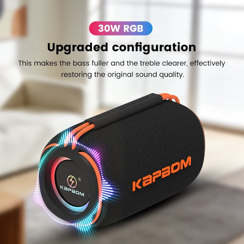 Caixa de som Bluetooth portátil TWS RGB LED de 30 W com dois alto-falantes e função à prova d'água.