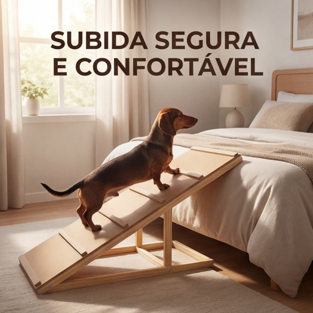 Rampa Pet Cama Sofá Antiderrapante Cães Gatos Ajustável Madeira Pinus Regulável Cachorros com 3 regulagens de altura