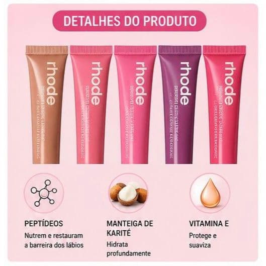 Rhode Glossy Lip Balm Hidratante Labial com Brilho Natural 9 Cores Peptide Lip Tint Longa Duração