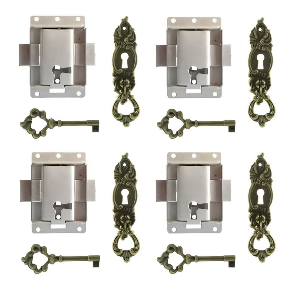 Kit Com 4 Fechaduras Estilo Chave Antiga Para Embutir Em Armário Guarda Roupa