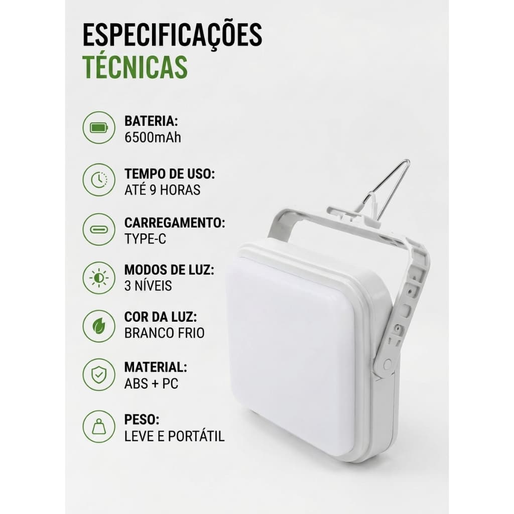 Luminária LED Recarregável 6500mAh Camping Lanterna Emergência COD XK-6500