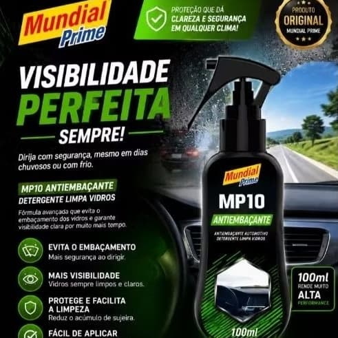 Antiembaçante Parabrisa Viseira Capacete  Spray Mundial MP10 Limpa Vidros Desembaçador