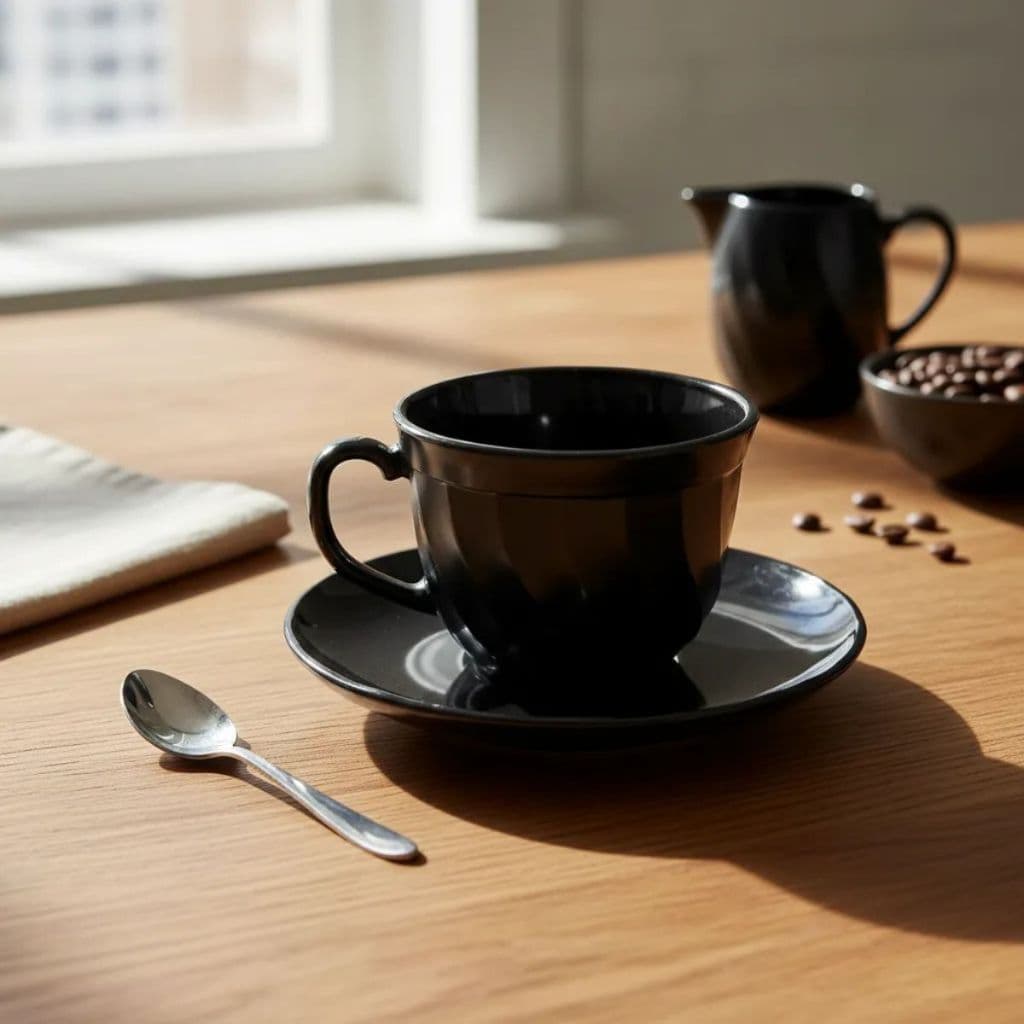 Jogo Xícara 210ml Com Pires Preto Feston Café Chá Moderno