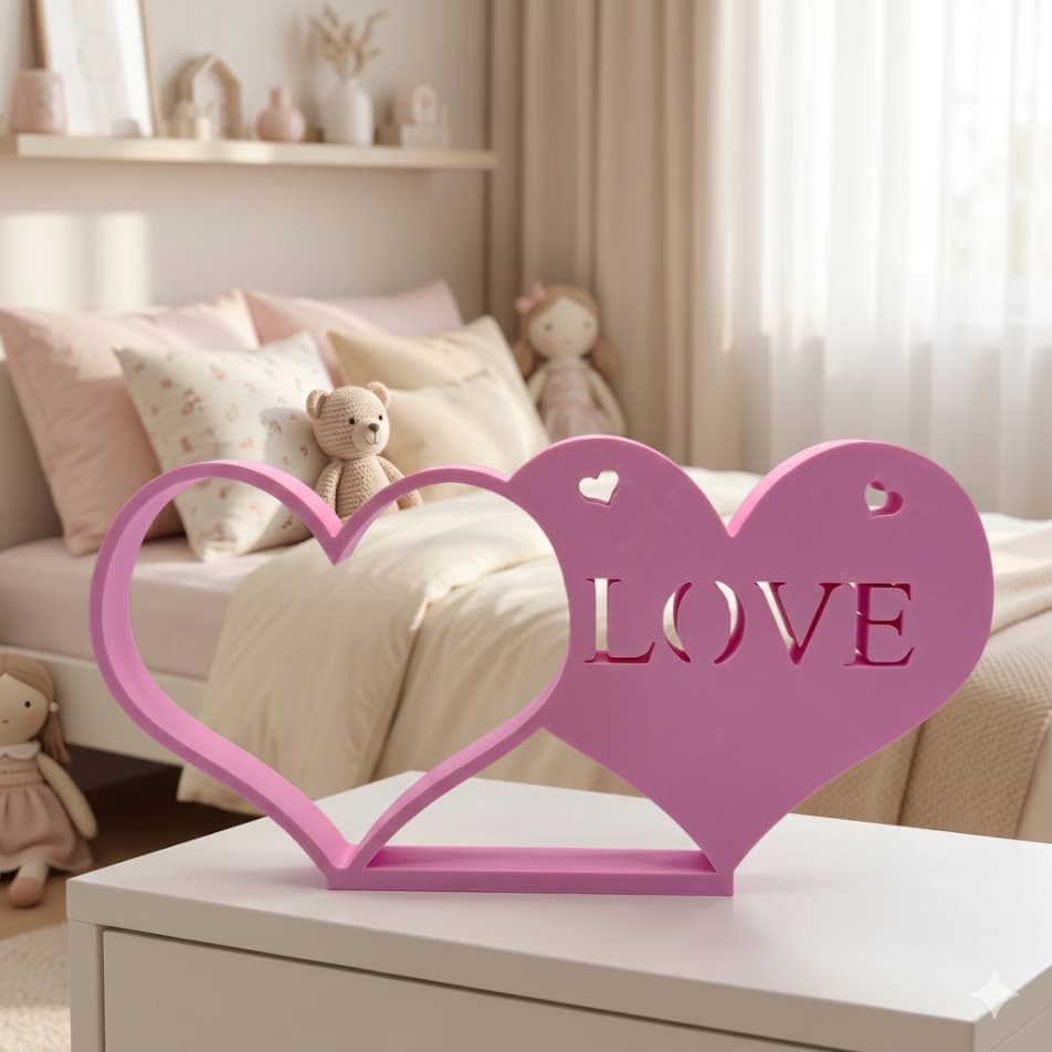 Enfeite Decorativo Corações Entrelaçados LOVE Rosa Decoração Romântica Quarto Casal Infantil